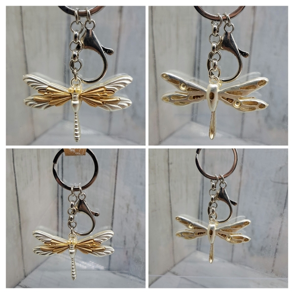 Cracker Barrel Metal 2Tone:Silver&Gold Dragonfly Keyring  Chain Charm NWT (A) - Picture 2 of 6